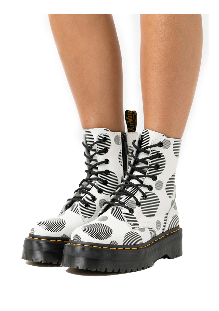 DR MARTENS - Stivaletto White/blk polka dots